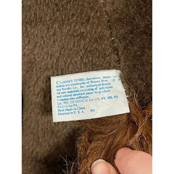 Vintage 1995 ACE Novelty Looney Tunes Tasmanian Devil Taz 14” Plush Stuffed Toy - Picture 3 of 8